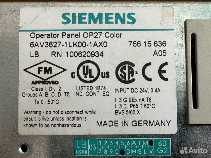 Панель Siemens 6AV3627-1LK00-1AX0 как новая