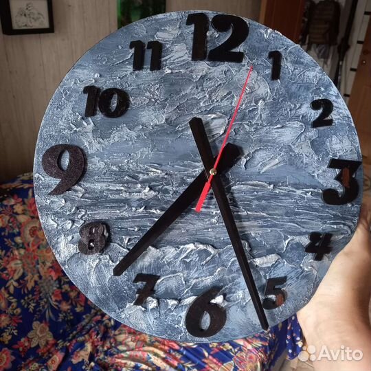 Часы настенные на холсте, абстракция- море