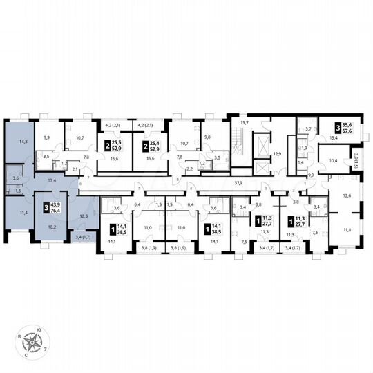 3-к. квартира, 76,2 м², 24/24 эт.