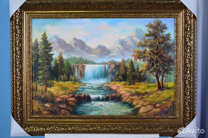 Картина -Пейзаж с водопадом. Холст. Масло