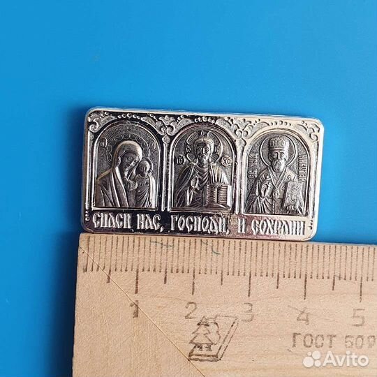 Икона в автомобиль триптих мельхиор, серебрение