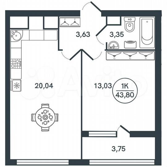 1-к. квартира, 43,8 м², 8/17 эт.