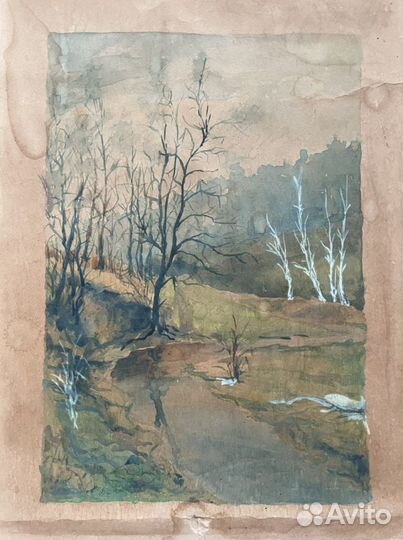 Картина. Старинная акварель. Пластов. А. 1947 год