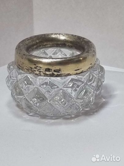 Солонка хрустальная с серебряным ободком