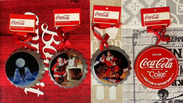 Коллекционный набор 4 елочные игрушки Кока-кола