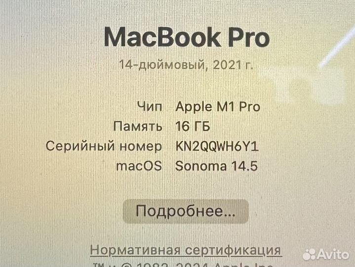 Macbook Pro 14 (M1 Pro/16GB/512)