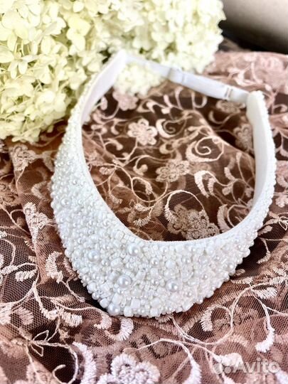 Ободок кокошник свадебный белый диадема