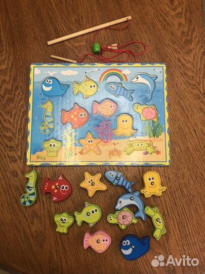 Деревянный пазл Магнитная рыбалка Шнуровка