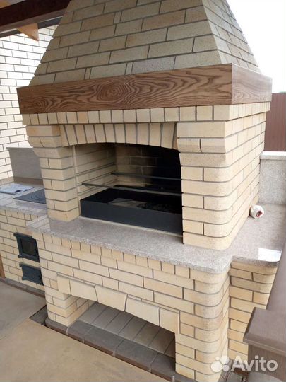 Отделка камина и барбекю деревом