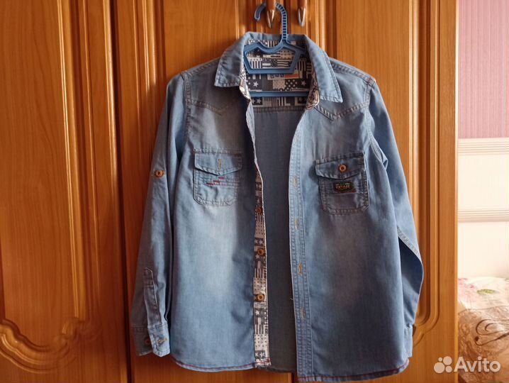 Детская джинсовая рубашка д/мал, разм 134-140