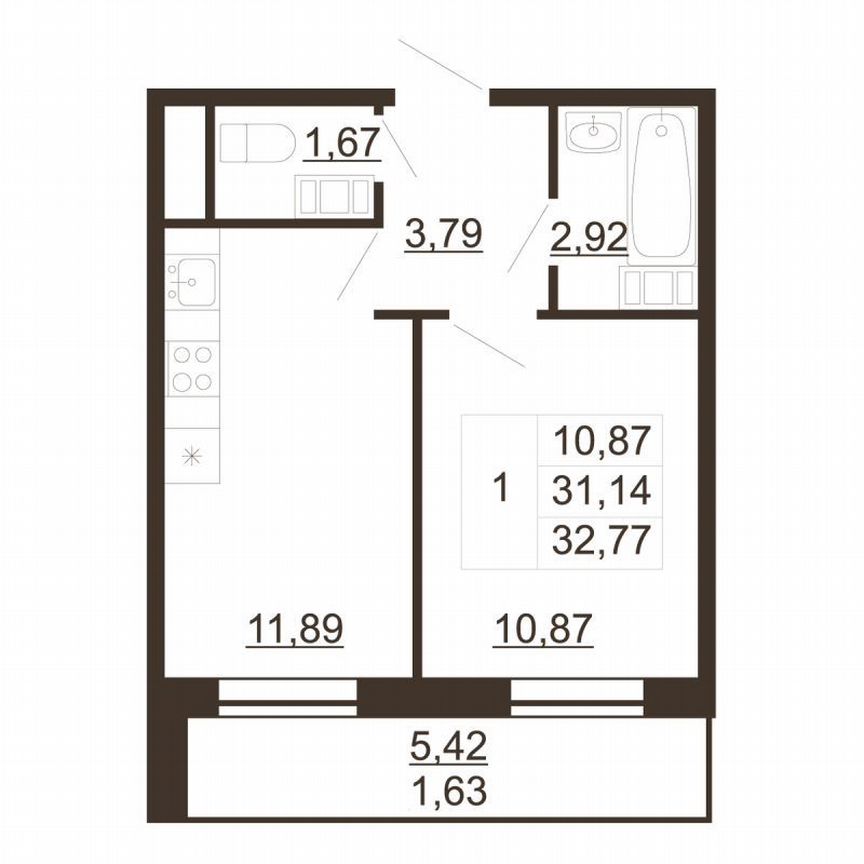 1-к. квартира, 32,8 м², 4/6 эт.