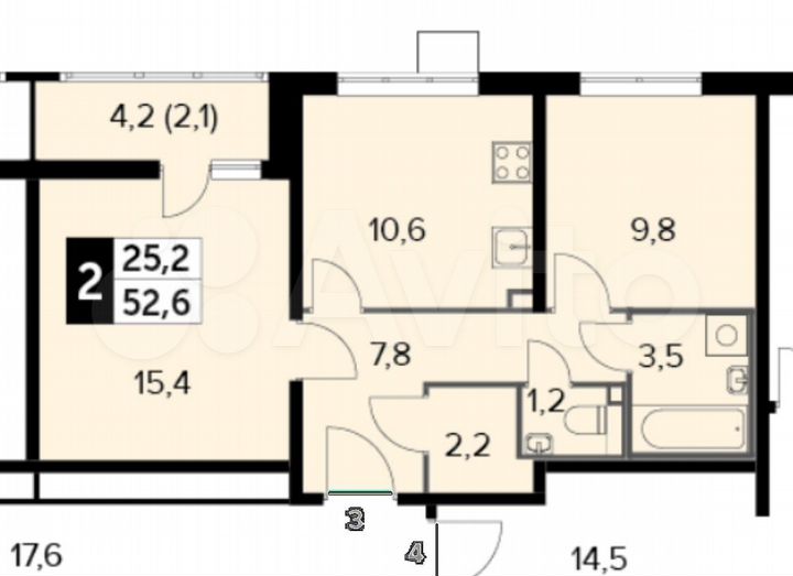 2-к. квартира, 53 м², 9/25 эт.