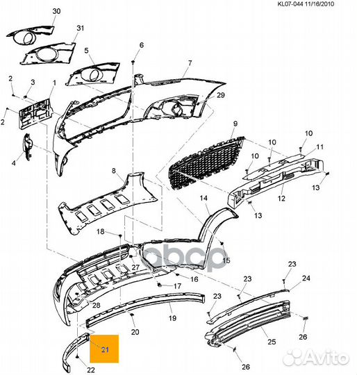 Спойлер переднего бампера левый 22738555 genera