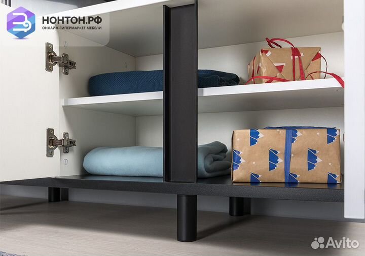 Тумба под тв Квадро 13.276 белый шагрень / черный