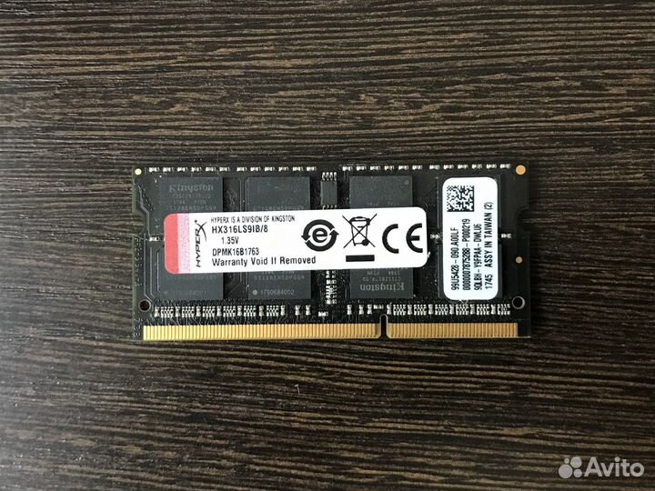 Оперативная память для ноутбука ddr3l Kingston 8Gb