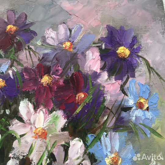 Картина маслом Космеи