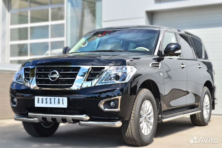 Nissan Patrol 2014-Защита переднего бампера +клыки