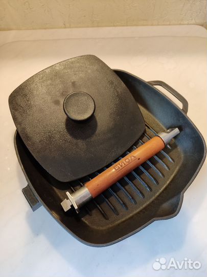 Чугунная сковорода гриль с прессом