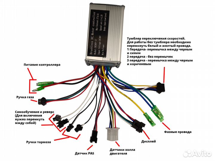 Контроллер электровелосипеда SR 350W 36/48V 17А