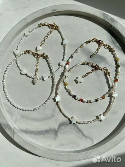 Анклет браслет на ногу из натуральных камней