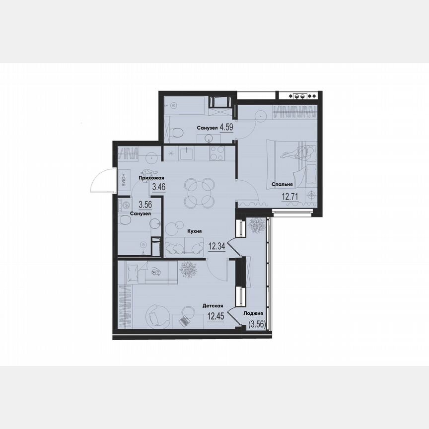2-к. квартира, 50,9 м², 5/12 эт.
