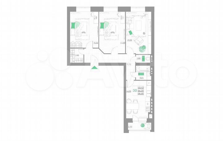 3-к. квартира, 87 м², 1/5 эт.