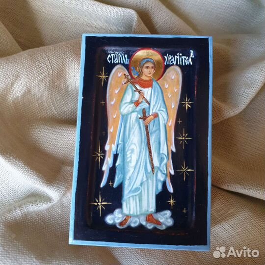 Рукописная миниатюрная икона. Ангел Хранитель