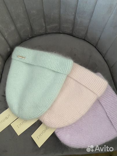 Шапка теплая, ангора на флисе женская