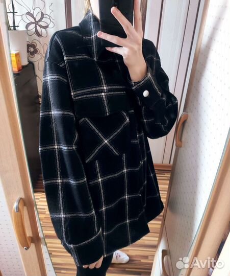 Пальто рубашка Monki в клетку