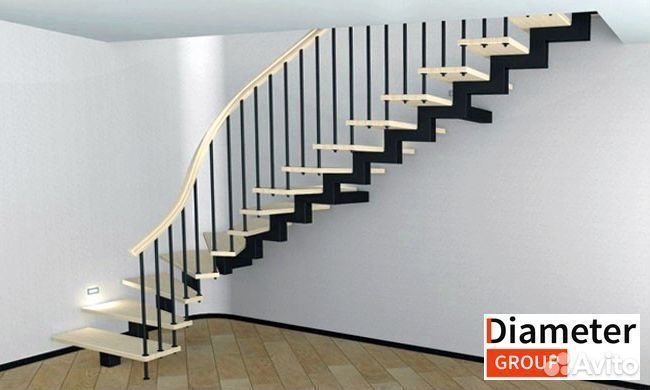 Прямая лестница с забежными ступенями