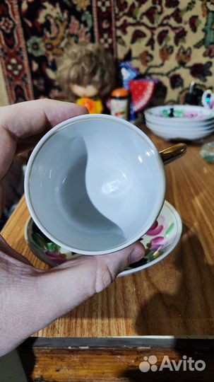 Чайная пара цветы на чёрном с позолотой Вербилки