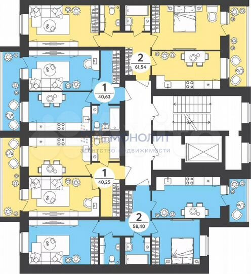 2-к. квартира, 58,4 м², 1/9 эт.