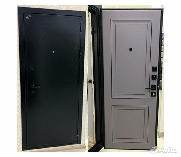 Дверь входная «Деканто 10см» Букле черный/ Серый