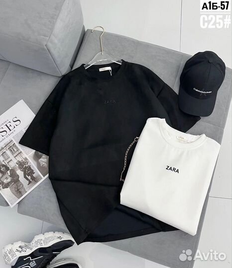 Футболка спандекс Zara стразы Оверсайз