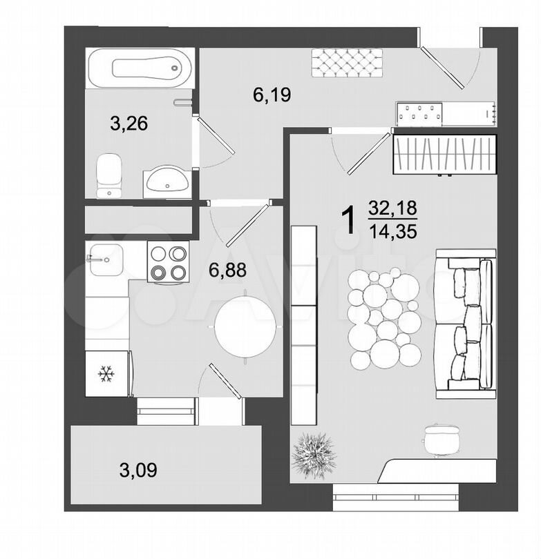 1-к. квартира, 32,2 м², 2/9 эт.