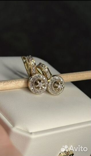 Золотые серьги с бриллиантами СССР 750 пробы