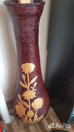 Ваза напольная высокая из лозы и бамбука