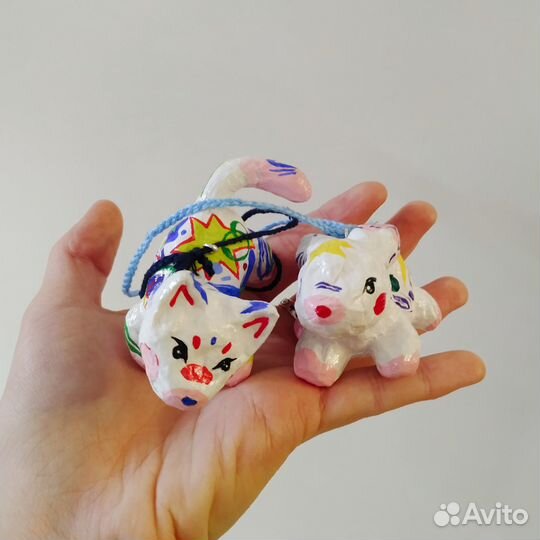 Елочные игрушки ручной работы Зайчик и Котик