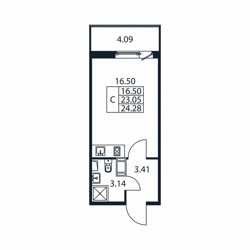 Квартира-студия, 27,1 м², 4/12 эт.