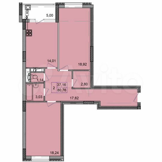 2-к. квартира, 80,8 м², 3/8 эт.