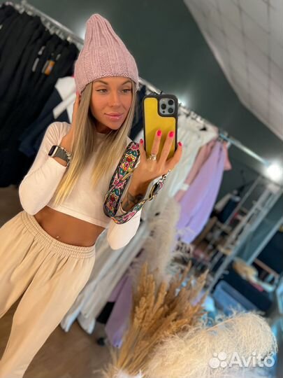 Шапка вязанная пудровая