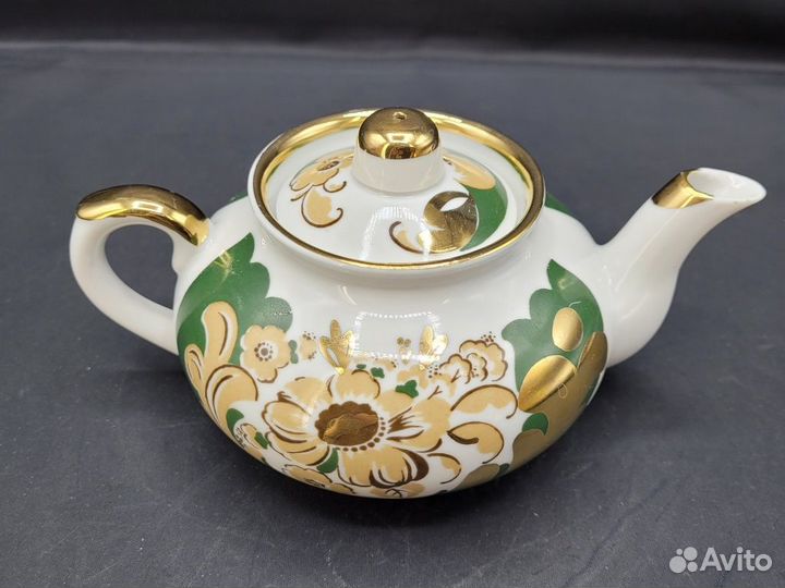 Чайник фарфор позолота Цветы дфз Вербилки