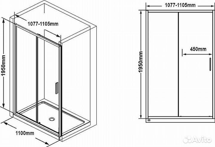 Душ. дверь Ravak 110x195 Черный x0pmd0300z1