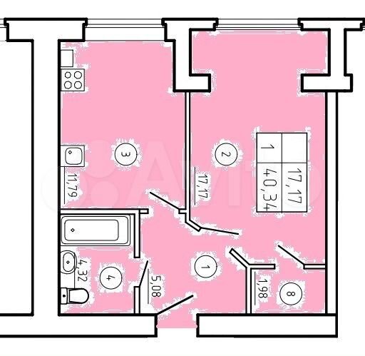 1-к. квартира, 40,3 м², 3/8 эт.