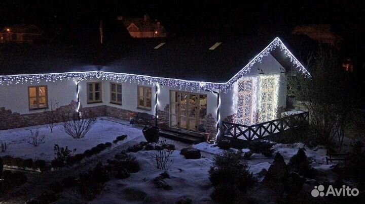 Новогоднее украшение домов Подсветка гирлянды