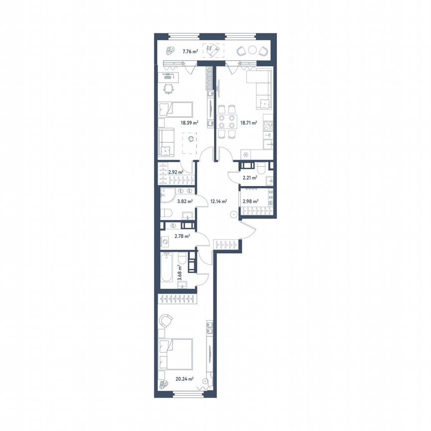 2-к. квартира, 91,8 м², 9/11 эт.