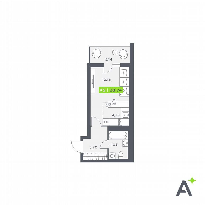 Квартира-студия, 28,7 м², 7/12 эт.