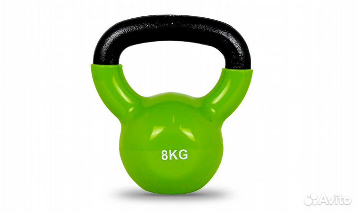 Гиря тренировочная 8 кг, винил, зеленый