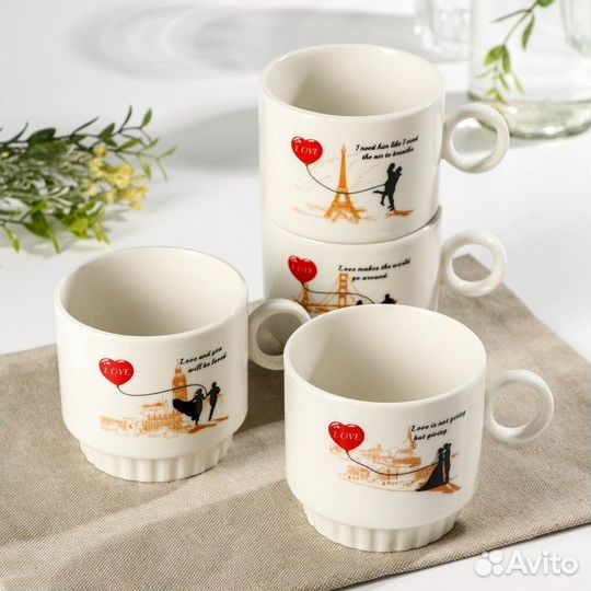 Набор кружек керамических на металлической подстав