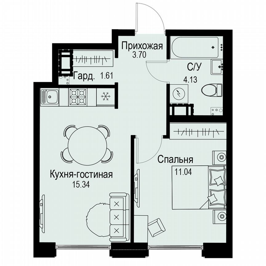 1-к. квартира, 35,8 м², 3/6 эт.